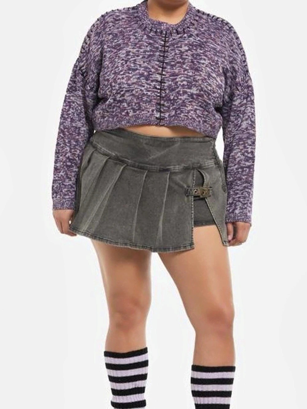 Hot Topic Cropped Space Dye Crop Top Purple 2x